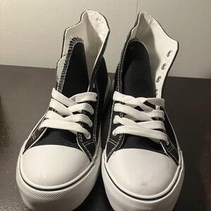 Black and White Canvas High-Top Sneakers